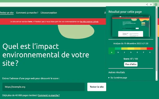 Baixar EcoIndex.fr: Analise a Sustentabilidade Digital do Seu Site - Screenshot 1
